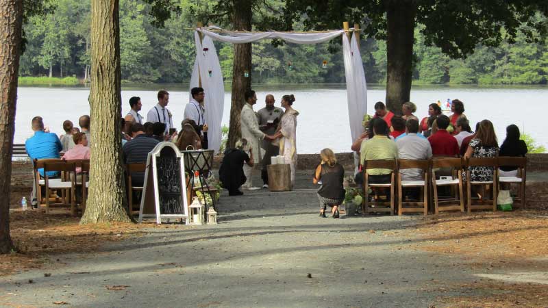 wedding behind nature center next to trap pond