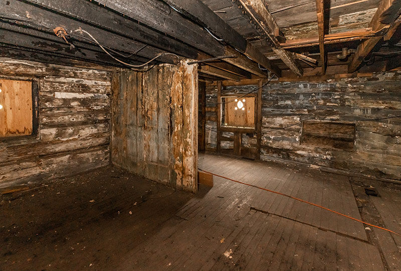 Interior view of original log cabin
